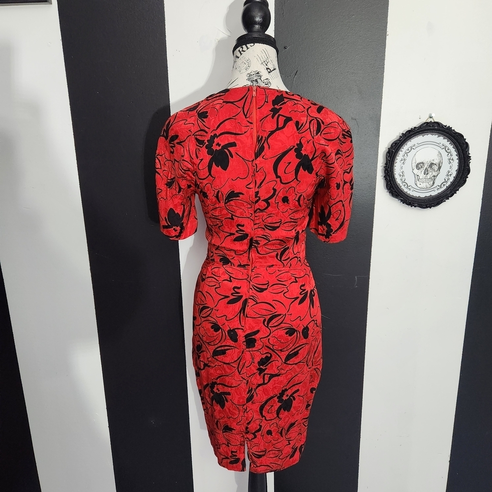 Vintage Scarlet and Ebony Patterned Midi Dress - Picture 4 of 5